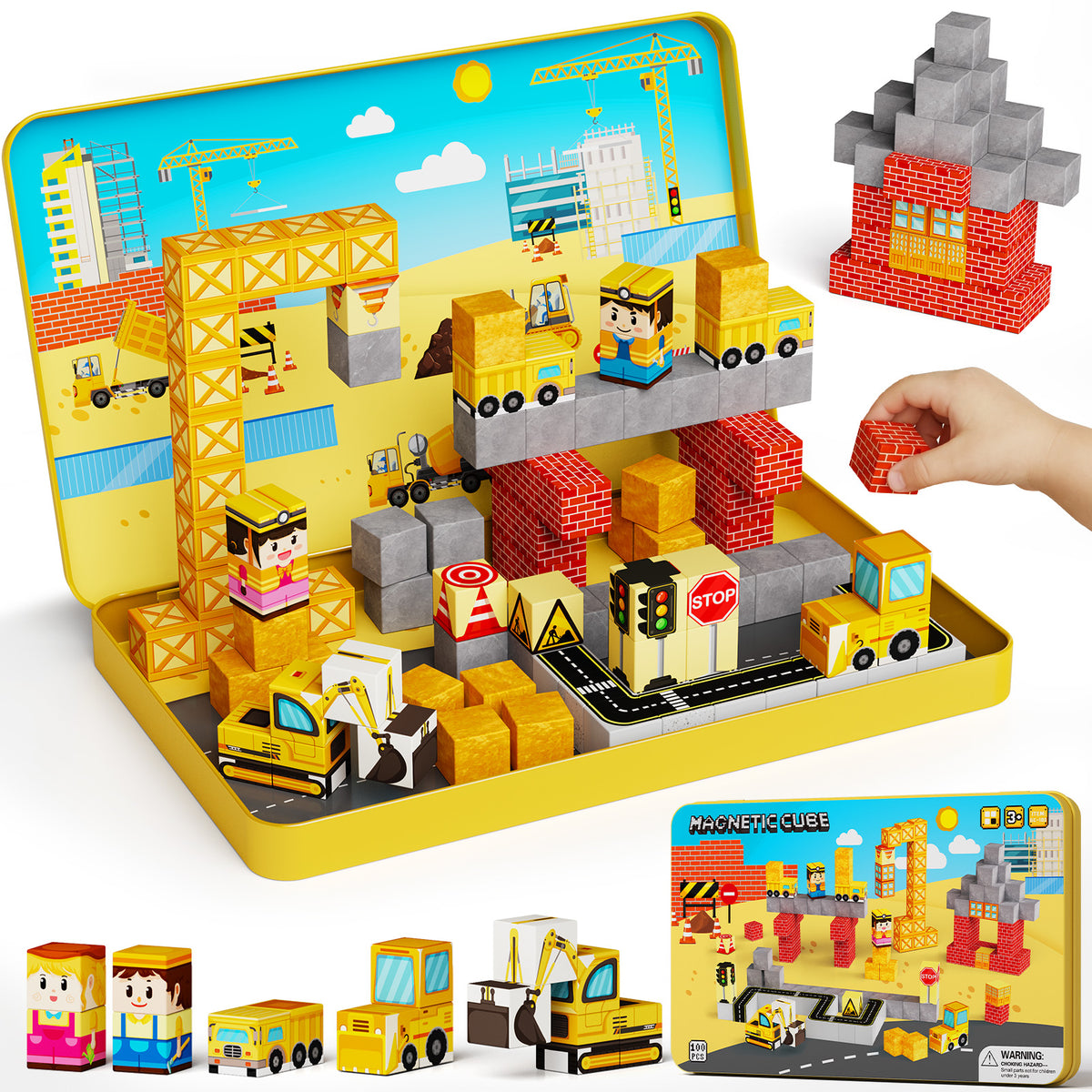 100PCS Engineering Construction Magnetic Blocks Travel Kit GC-100