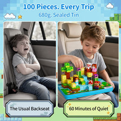 Magnetic Blocks for Kids Travel : 100PCS Portable Tin & Tiles - Adventure Theme Role Play 60-Min Focus - Car Airplane Activities Ages 3-8 Set M-100