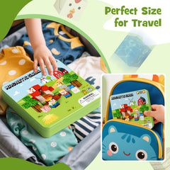 49 Pcs Farm Animals Magnetic Building Blocks Set for Toddlers 3-5, Travel Toys with Iron Storage Box, Magnetic Tiles & Cubes for Kids Ages 4-8, STEM Learning, Portable Play Base for Car Plane Trips Set NC-049
