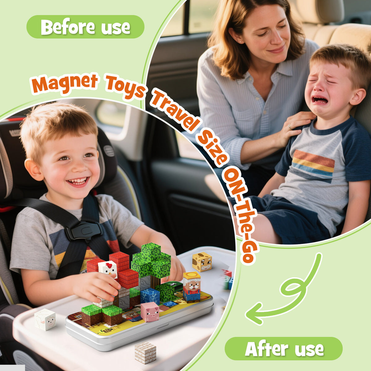 Mini Magnetic Blocks Farm Animals Travel Toys, 35PCS Portable STEM Magnetic Building Cubes with Metal Storage Box for Kids Ages 4-8, Road Trip & Airplane Essentials Set 4017