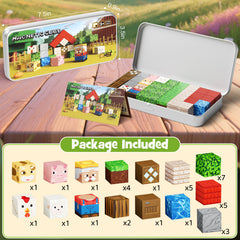 Mini Magnetic Blocks Farm Animals Travel Toys, 35PCS Portable STEM Magnetic Building Cubes with Metal Storage Box for Kids Ages 4-8, Road Trip & Airplane Essentials Set 4017