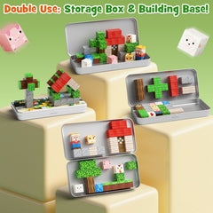 Mini Magnetic Blocks Farm Animals Travel Toys, 35PCS Portable STEM Magnetic Building Cubes with Metal Storage Box for Kids Ages 4-8, Road Trip & Airplane Essentials Set 4017