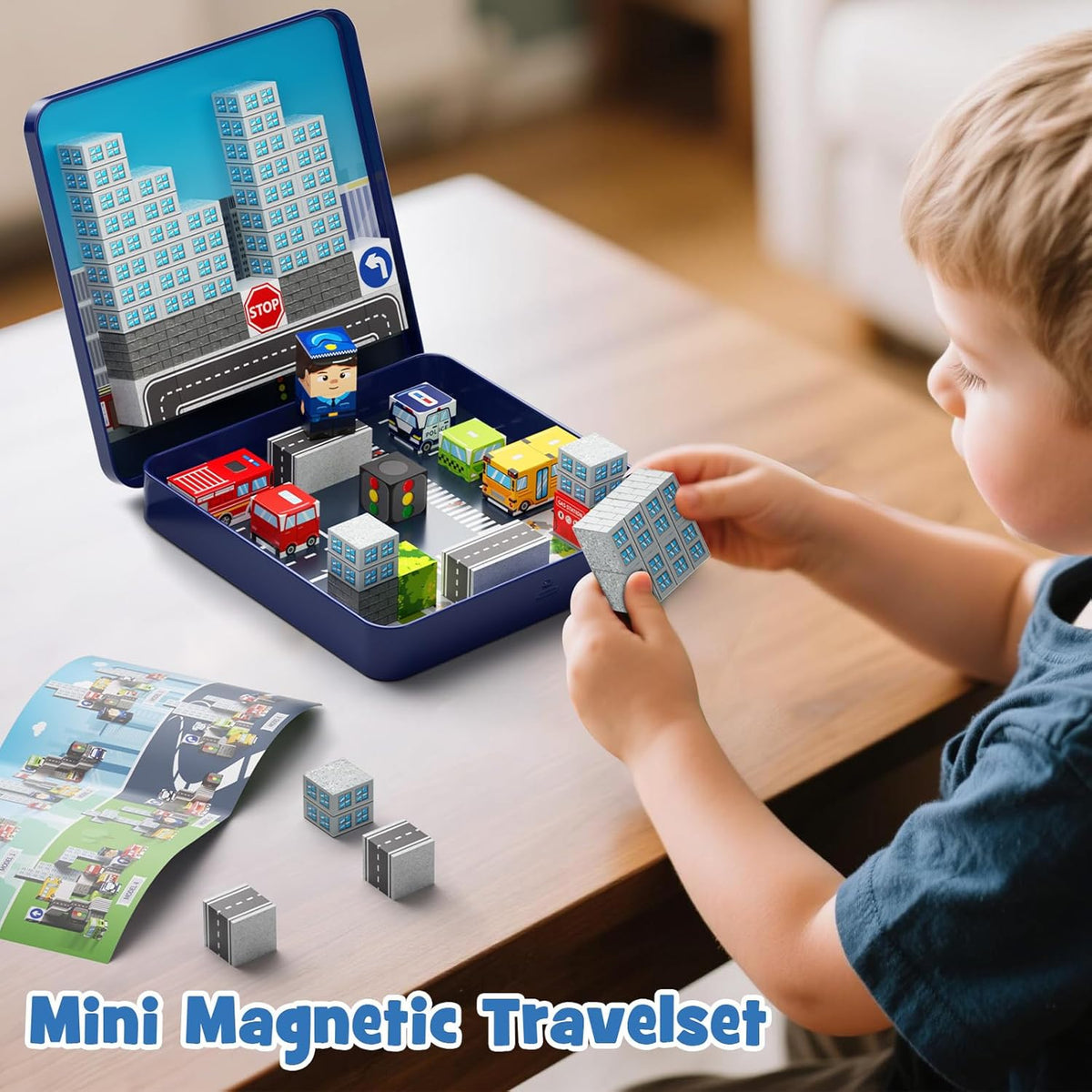 Magnetic Building Blocks City Traffic Set 49 pcs, Children STEM Toys Travel Learning Magnetic Blocks, Toddler Toys for Car & Plane, Birthday Chrimas Gift for Ages 3+ Year Kids Set CSJT-049