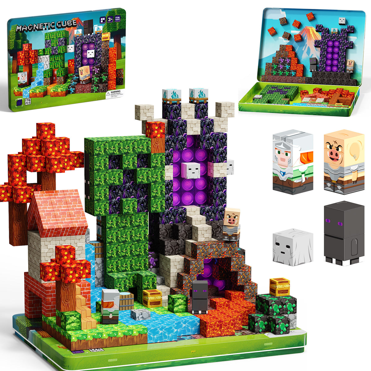 176 PCS Magnetic Blocks Portal Forest Castle Set, Montessori STEM Sensory Building Blocks, Educational Construction Toys, Easter Christmas Birthday Gifts for Boys and Girls Ages 5-10 Set S4027