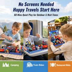 burgkidz Magnetic Blocks Boys Travel: 48PCS Racing Magnetic Building Blocks in 2-in-1 Travel Tin Case - N32 Magnets Stay Put on Bumpy Car Rides - Road Trip Toys for Boys 3-8