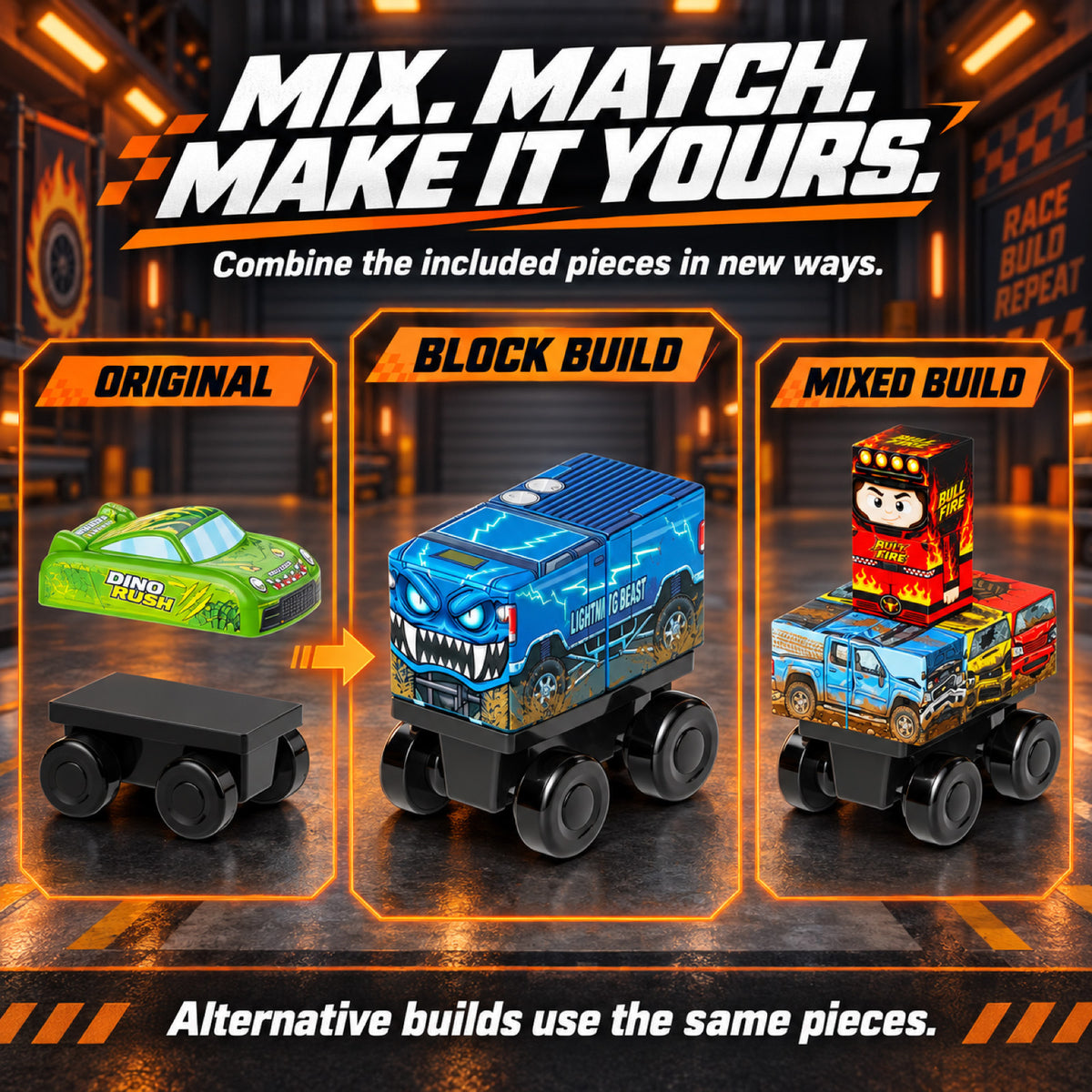 Monster Truck Magnetic Blocks Set: 6 Scenes, Role‑Play Game, 60 Min Focus Set GSKC-054