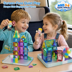 Magnetic Tiles Travel Set for Kids: 60pcs On-The-Go Holds 6-8 Layers Set S1140