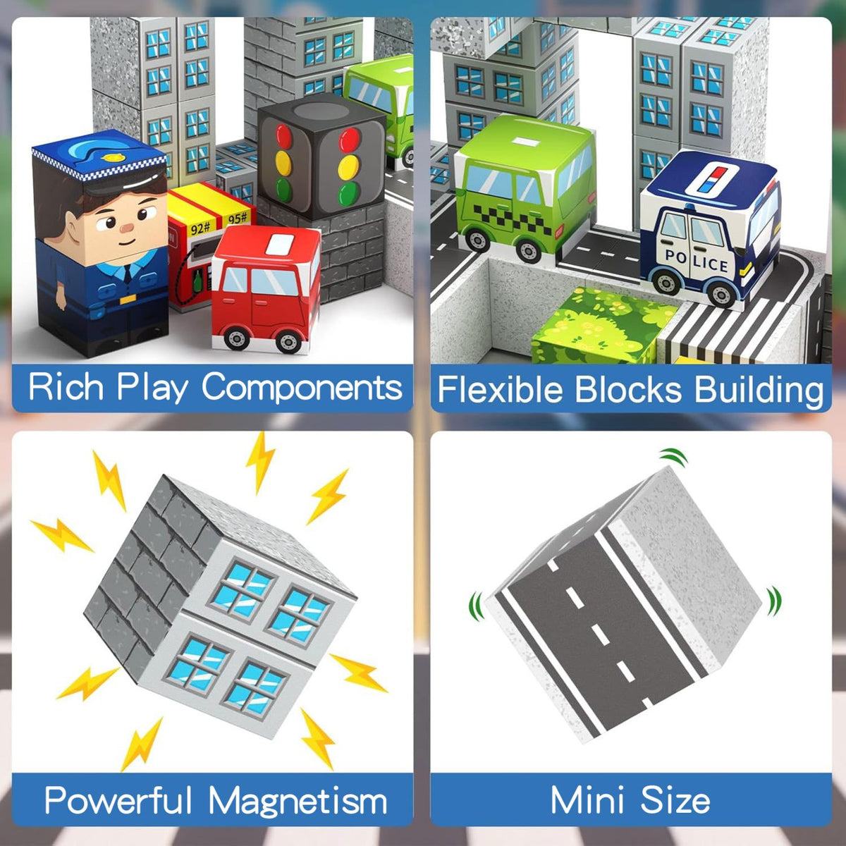 Magnetic Building Blocks City Traffic Set 49 pcs, Children STEM Toys Travel Learning Magnetic Blocks, Toddler Toys for Car & Plane, Birthday Chrimas Gift for Ages 3+ Year Kids Set CSJT-049