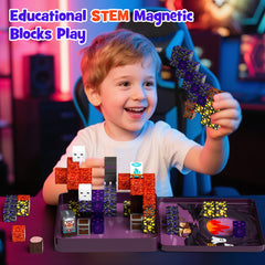 Click to see full view WMXDU Mini Magnetic Blocks, Magnetic Cubes Game with Iron Box 49 PCS Magnet Tiles Building Blocks Toddler Toy STEM Sensory Outdoor Creative Kids Travel Toys for 3+ Year Old Set 4023