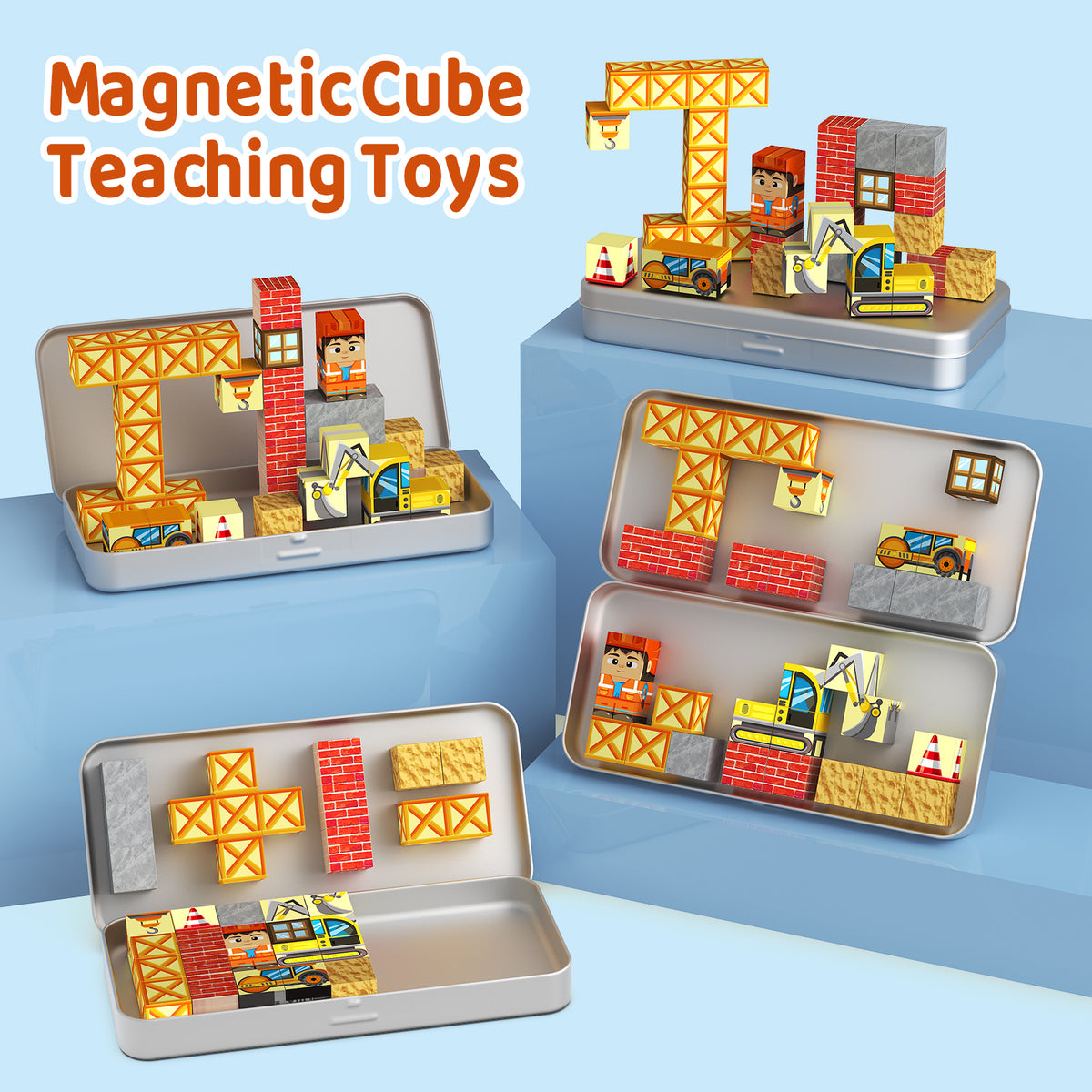 WMXDU Magnetic Blocks with Magnet Box-35PCS Magnet Cubes, Magnetic Tiles Kids Build Cubes Travel Game Toys, Road Trip Sensory Toy Christmas Birthday Gifts for Boys & Girls Ages 3 Set 4016