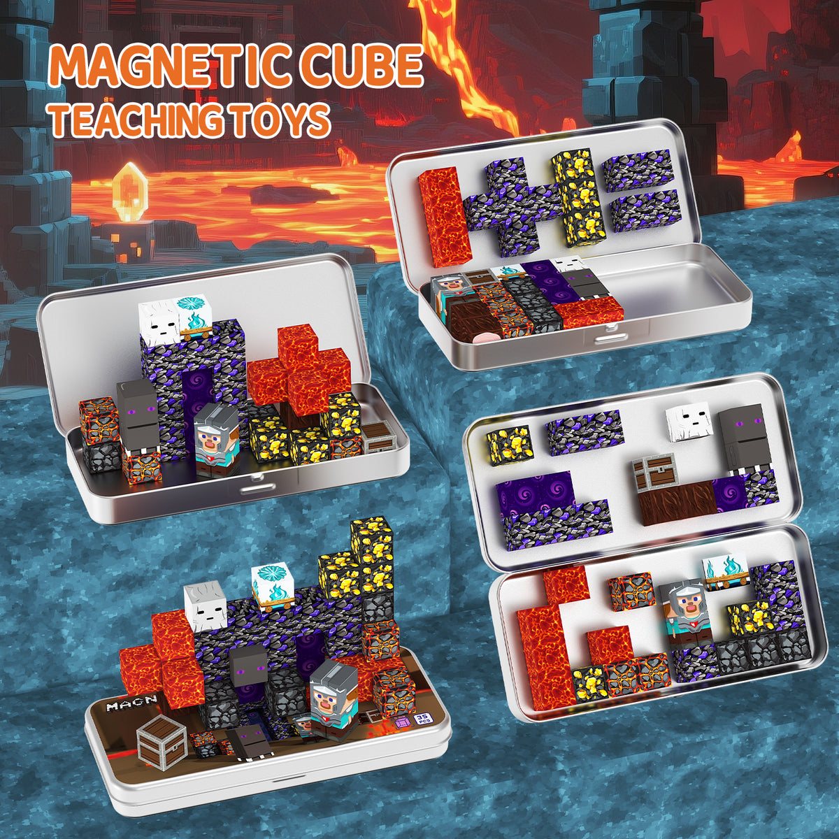 Magnetic Building Blocks Travel Toys, Age 3+ STEM Toy with Portable Tin Compatible with Magnetic Tiles, Ideal for Open Boy Ages 4-8 Holiday Birthday Easter Gifts Set 4018