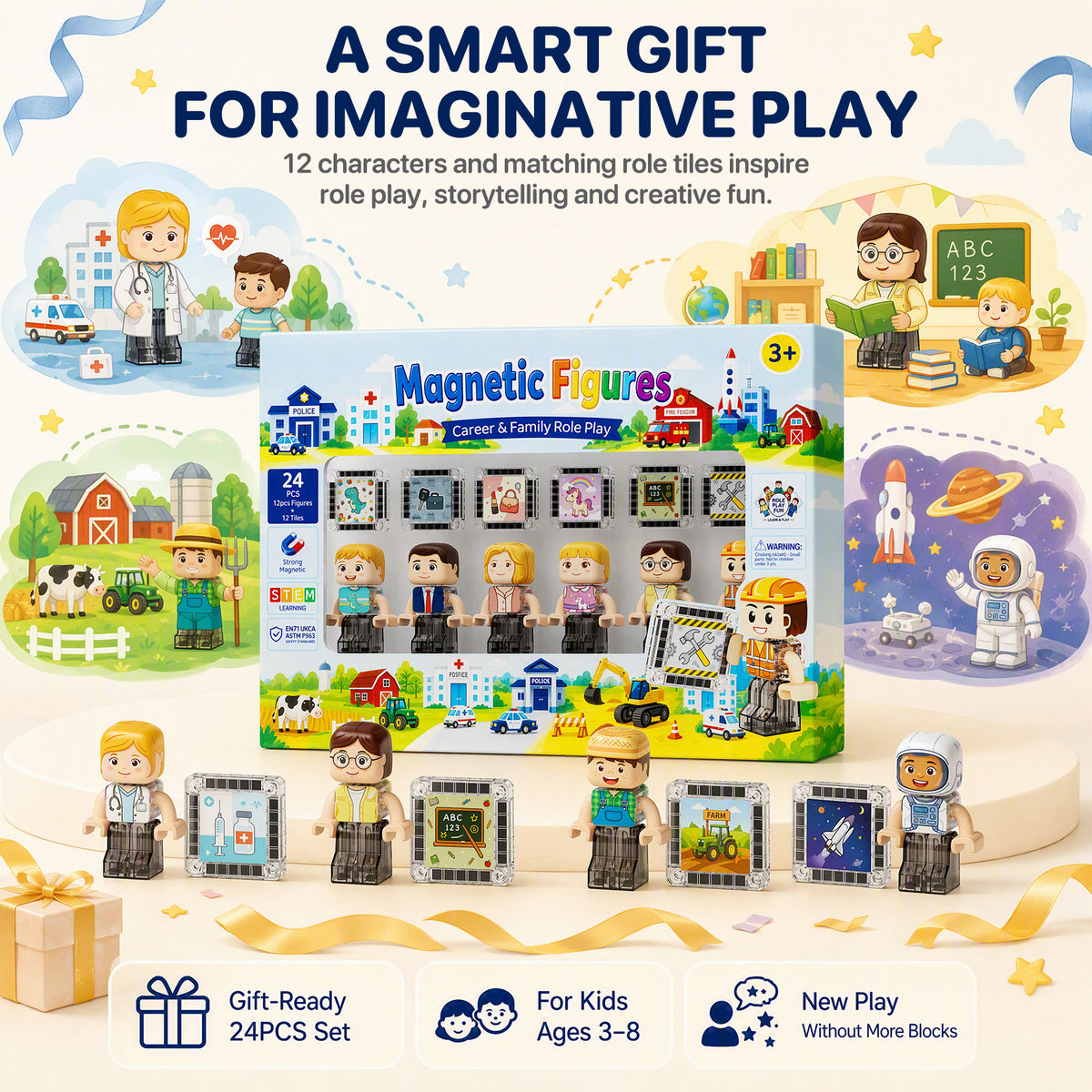 Magnetic Figures for Kids: 24-Piece Career & Family Play Set S1139