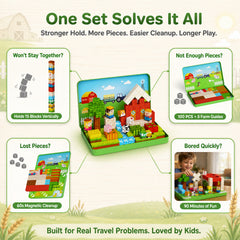 Magnetic Cubes Farm Travel for Kids: Hold 15 Blocks, 60s Storage | 100 PCS Animal Building Set, N32 Magnets & Portable Tin Case – Screen-Free Car, Plane & Road Trip Toy for 2 Toddlers Ages 3-8 Set NC-100