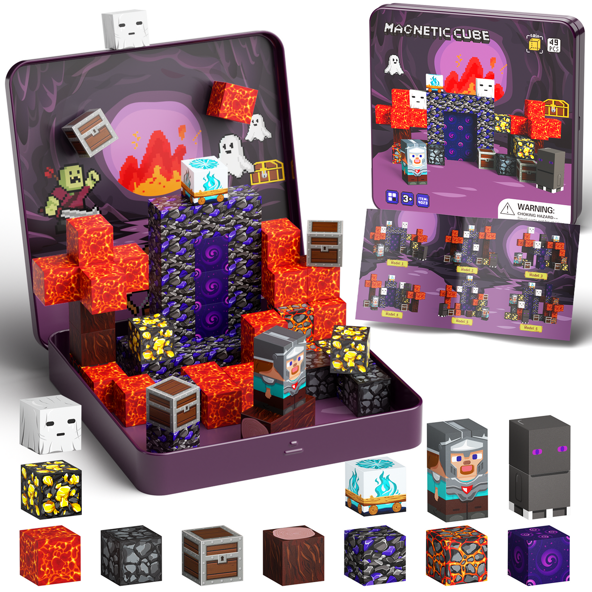 Click to see full view WMXDU Mini Magnetic Blocks, Magnetic Cubes Game with Iron Box 49 PCS Magnet Tiles Building Blocks Toddler Toy STEM Sensory Outdoor Creative Kids Travel Toys for 3+ Year Old Set 4023