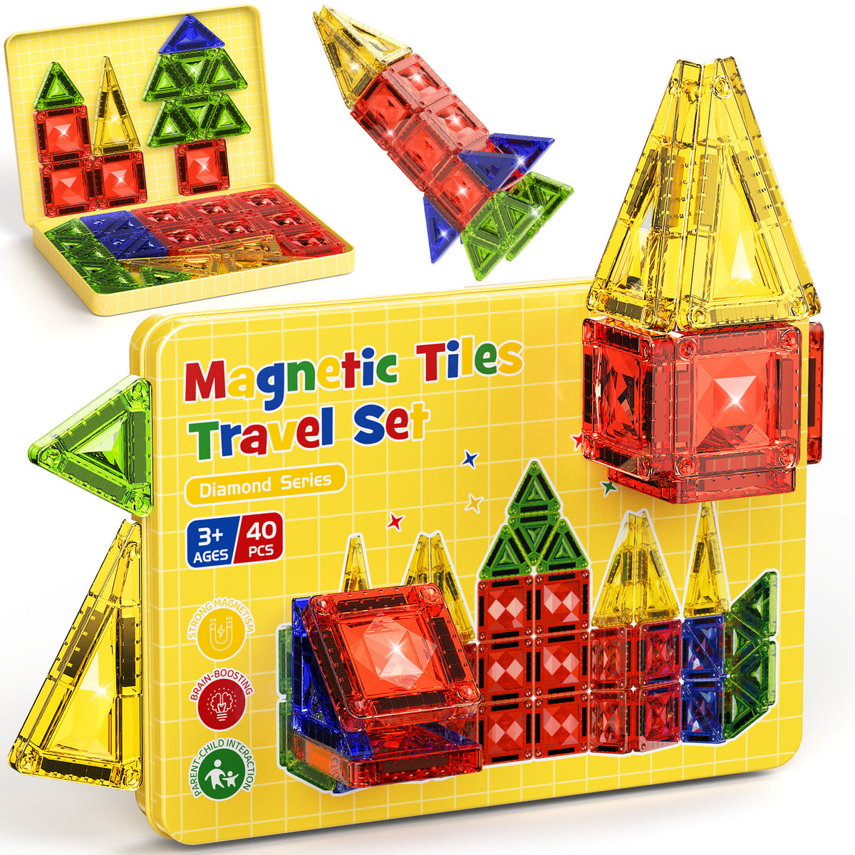 40PCS Gem Classic Colors Magnetic Tiles Set S1107 image 12