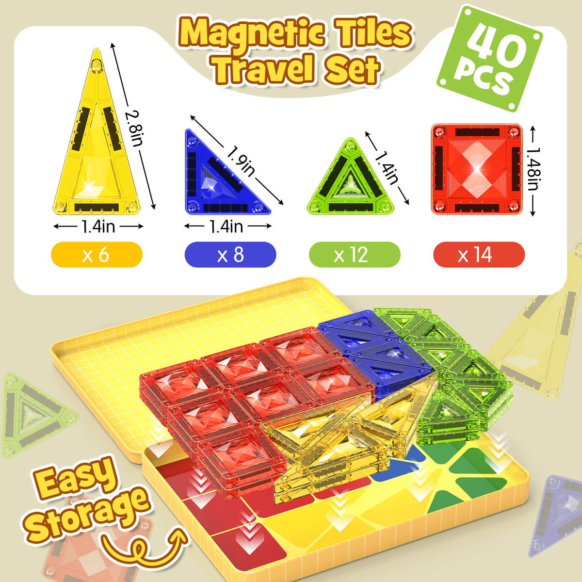 40PCS Gem Classic Colors Magnetic Tiles Set S1107 image 9