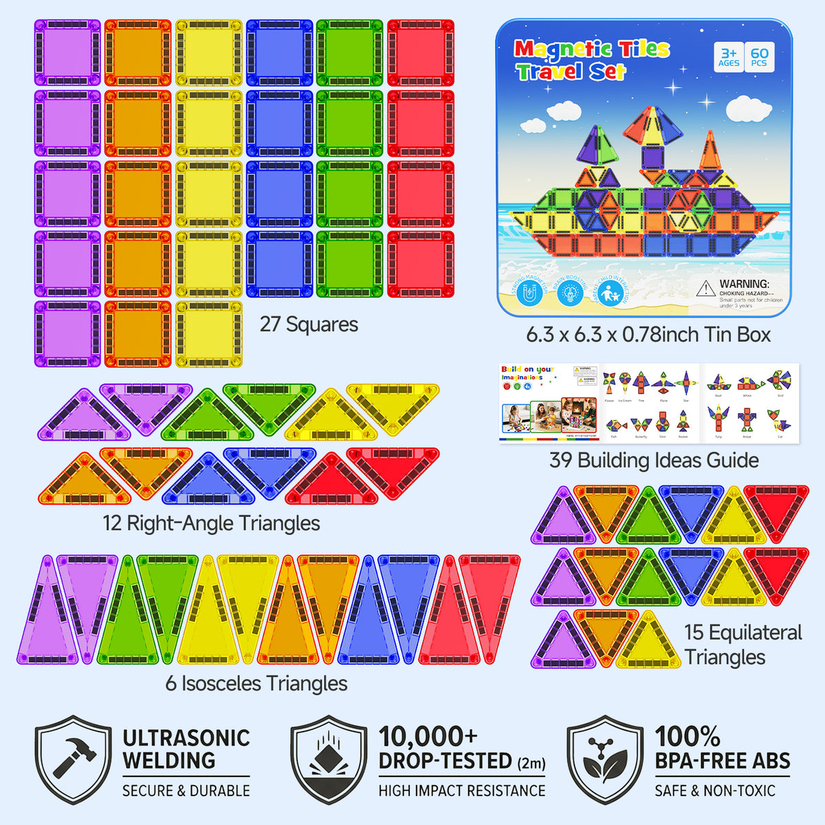 60PCS Classic Colors Magnetic Tiles Set S1113 image 7