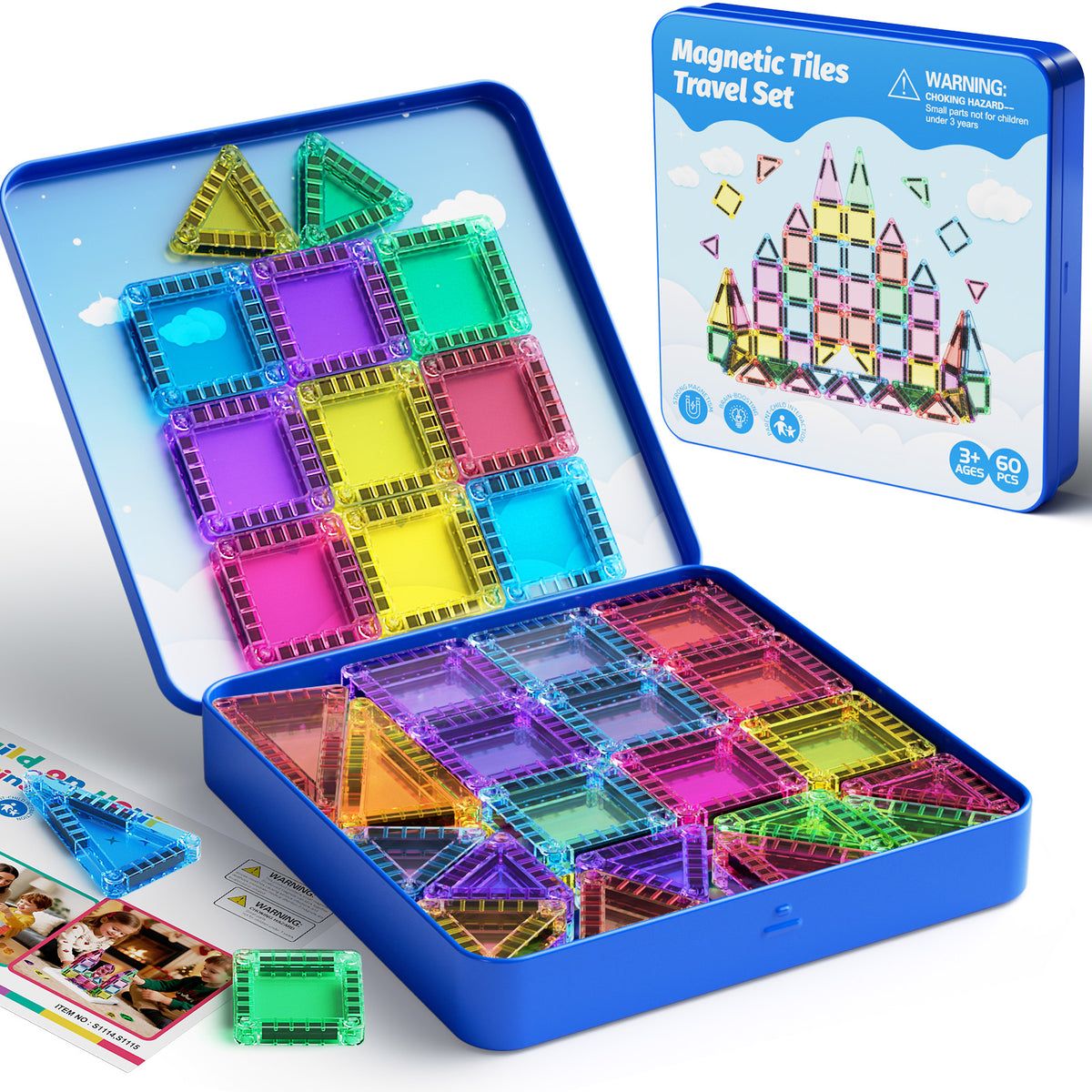 60PCS Candy Colors Magnetic Tiles Set S1114 image 3