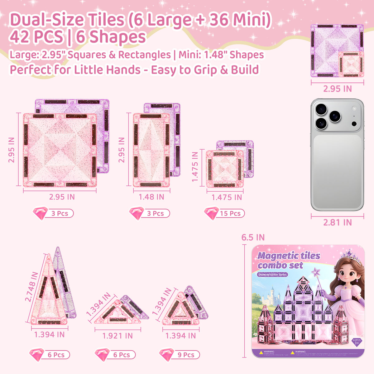 42PCS Large + Small Princess Theme Magnetic Tiles Set S1133 image 7