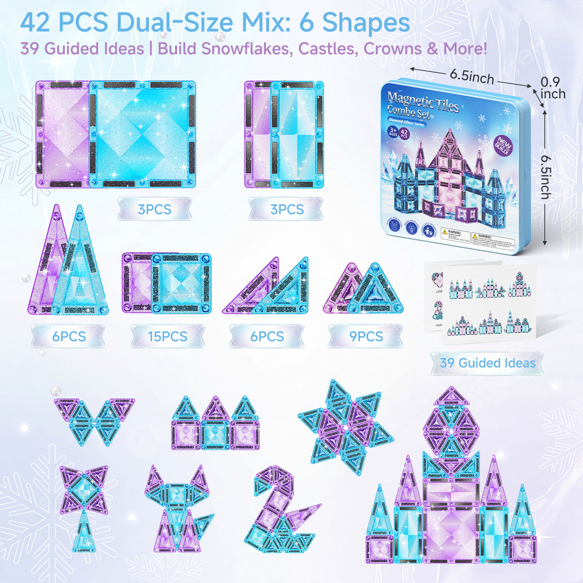 42PCS Large + Small Snow Theme Magnetic Tiles Set S1135 image 6
