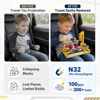 Magnetic Blocks Travel Kit: 100PCS Engineering Construction STEM Building Cubes with N32 Strong Magnets, Carry Tin Storage, Birthday Gifts for 3-8 Year Old Boys Set GC-100
