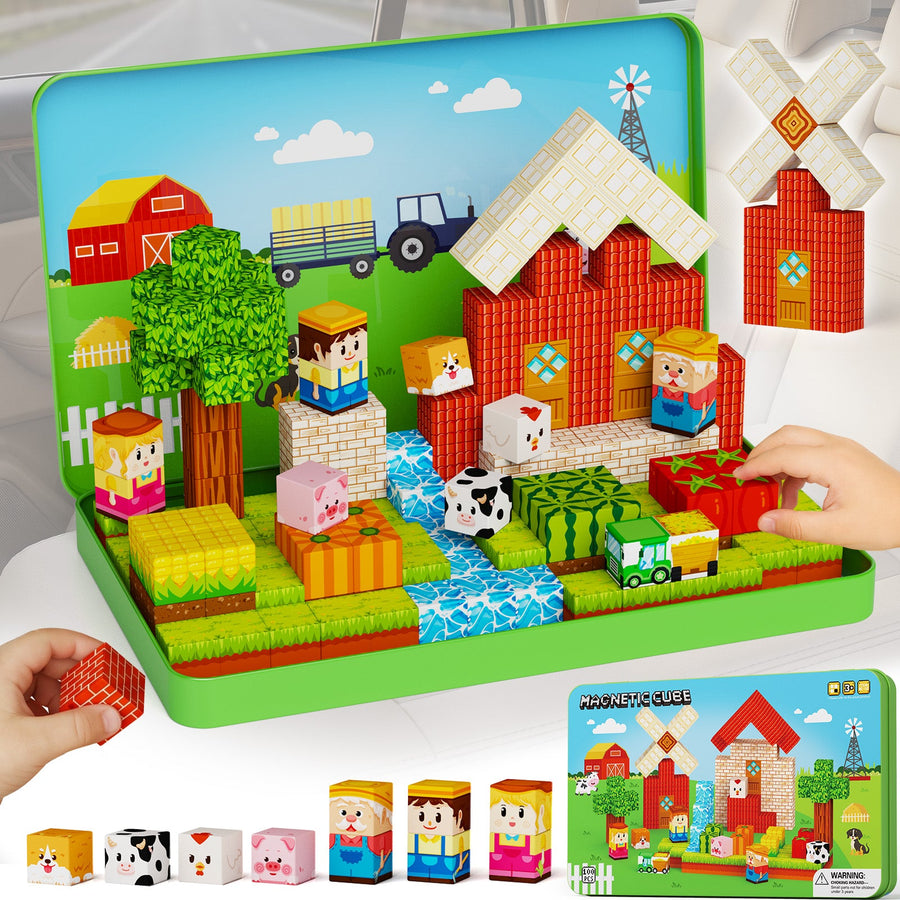 Farm Story Play with Magnetic Blocks: A Different Build Every Time
