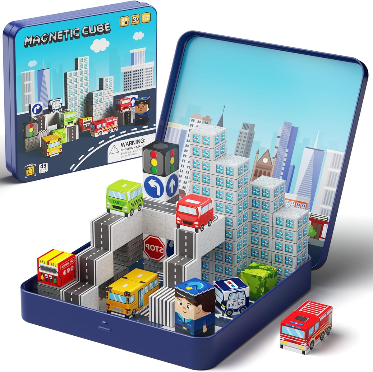 Road Closed! A Small City Puzzle with 49 Magnetic Blocks