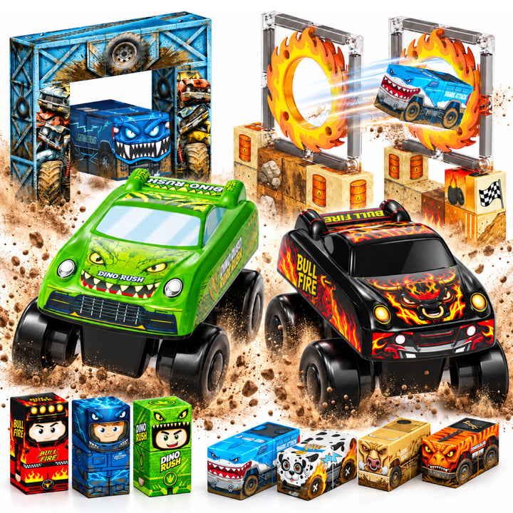 Monster Truck Magnetic Blocks Set: 6 Scenes, Role‑Play Game, 60 Min Focus Set GSKC-054
