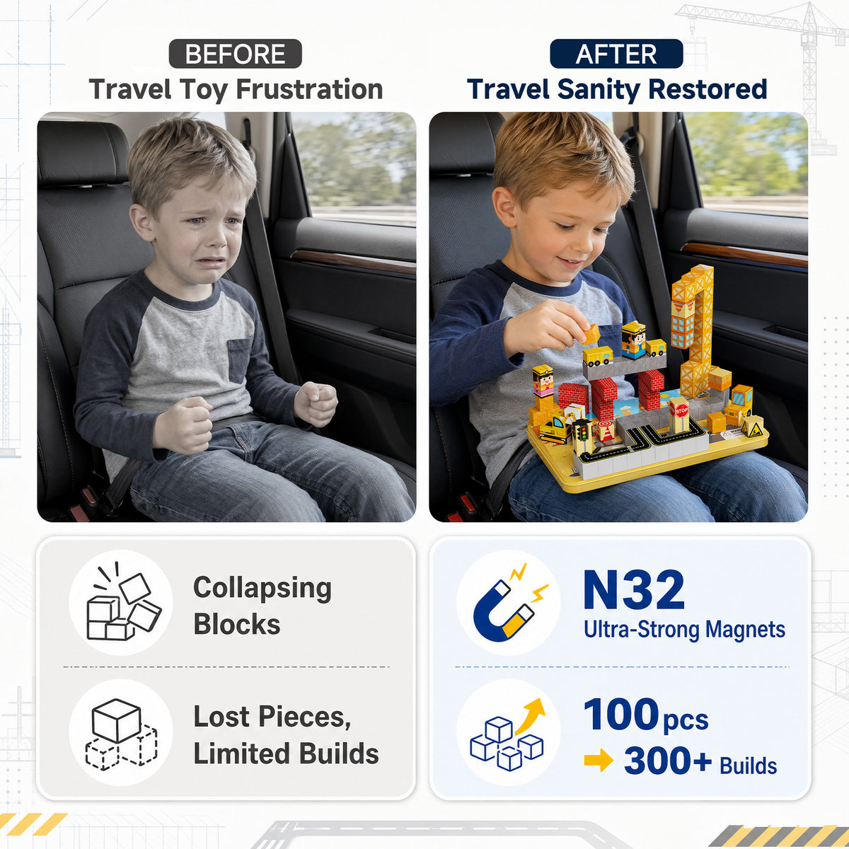 100PCS Engineering Construction Magnetic Blocks Travel Kit GC-100