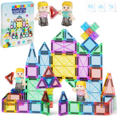 Magnetic Tiles Travel Set for Kids: 60pcs On-The-Go Holds 6-8 Layers Set S1140