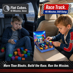 burgkidz Magnetic Blocks Boys Travel: 48PCS Racing Magnetic Building Blocks in 2-in-1 Travel Tin Case - N32 Magnets Stay Put on Bumpy Car Rides - Road Trip Toys for Boys 3-8