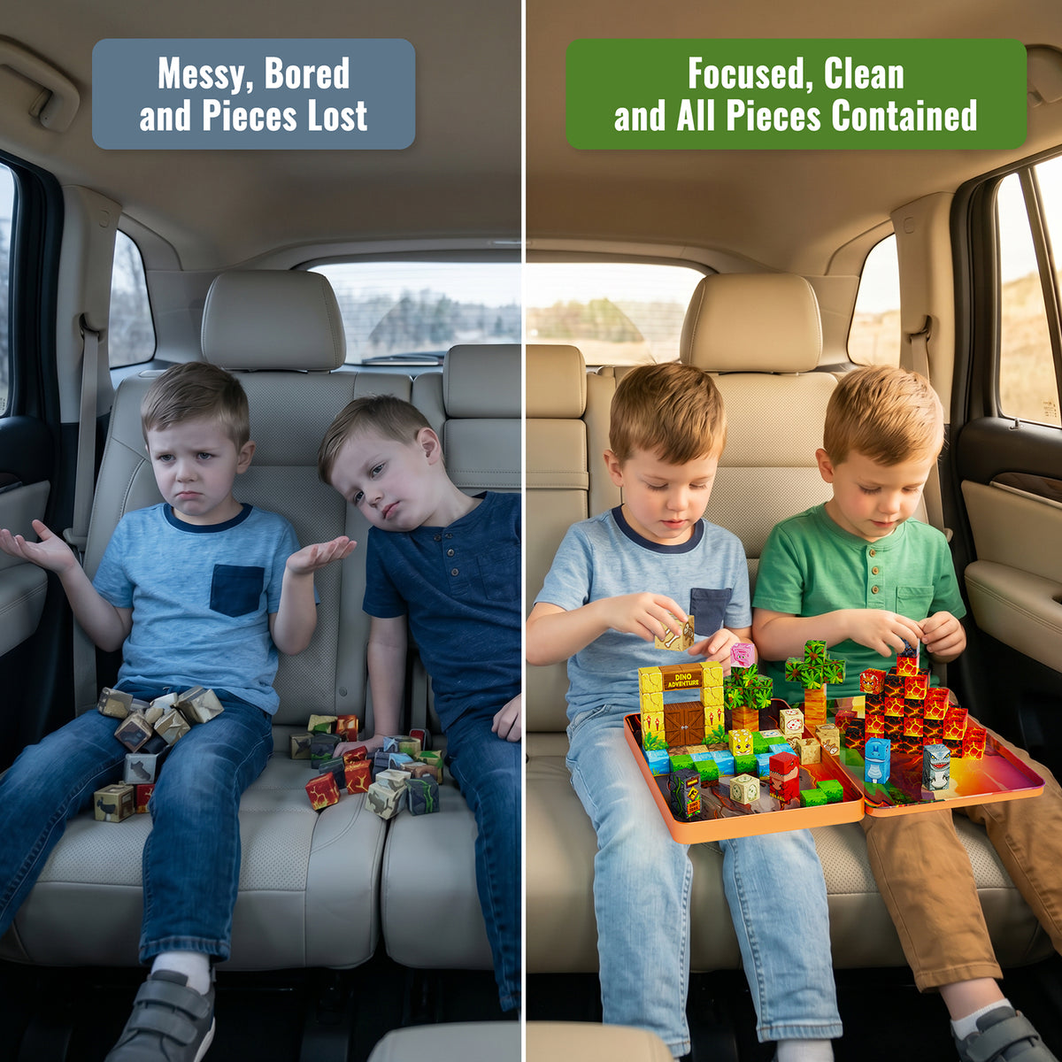 Click to see full view burgkidz Dinosaur Volcano Magnetic Blocks: 675g Portable Tin Case, N32 Strong Magnets, 4-Scene Storybook – Quiet STEM Travel Toy for Road Trip & Airplane, 100 PCS Building Set, Gift for Kids Ages 3-8 Set KL-100