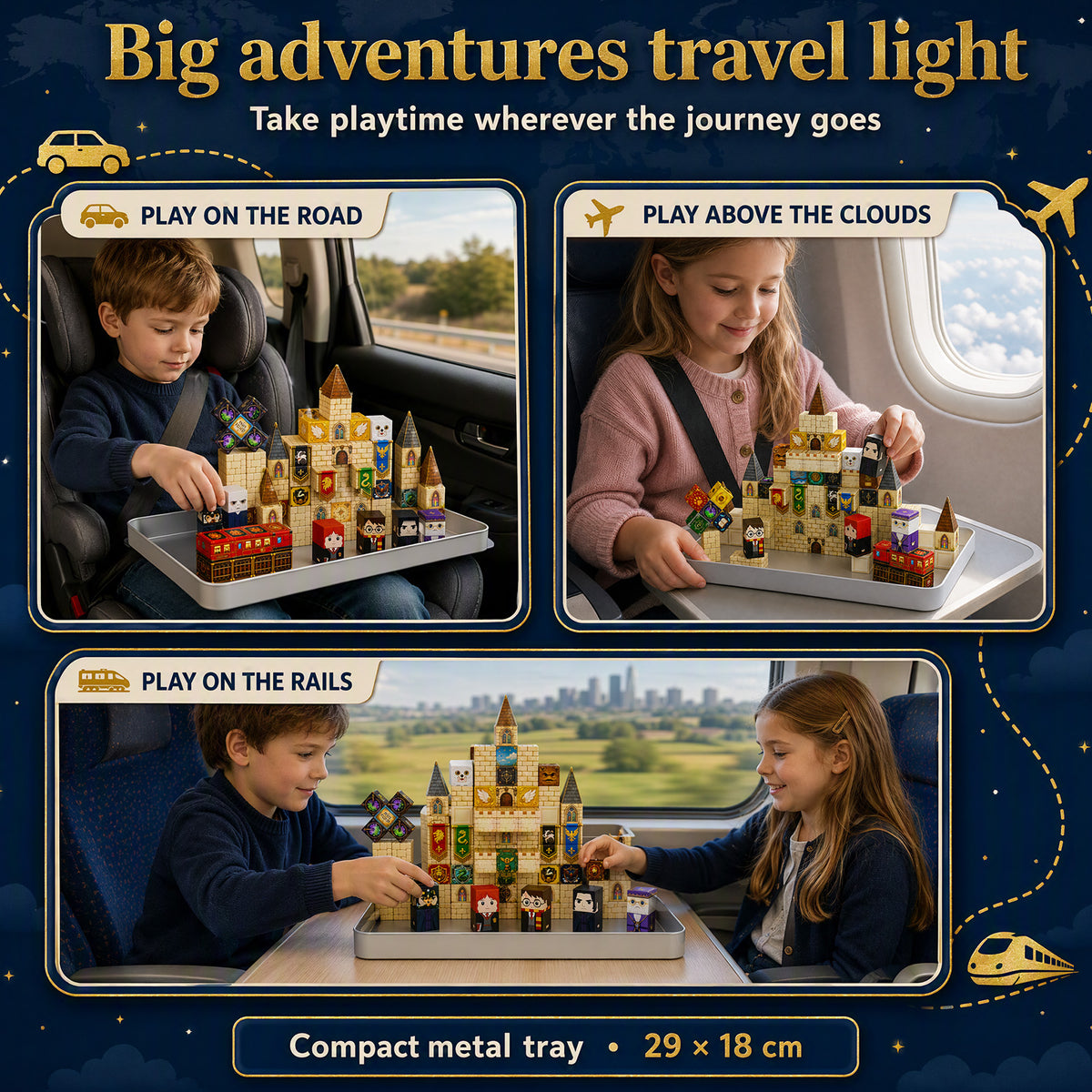 Harry Potter Magnetic Building Blocks, 100PCS Wizard Castle Magnetic Cube Set with Characters & Train, STEM Building Toy for Kids Ages 3+ Set 4029
