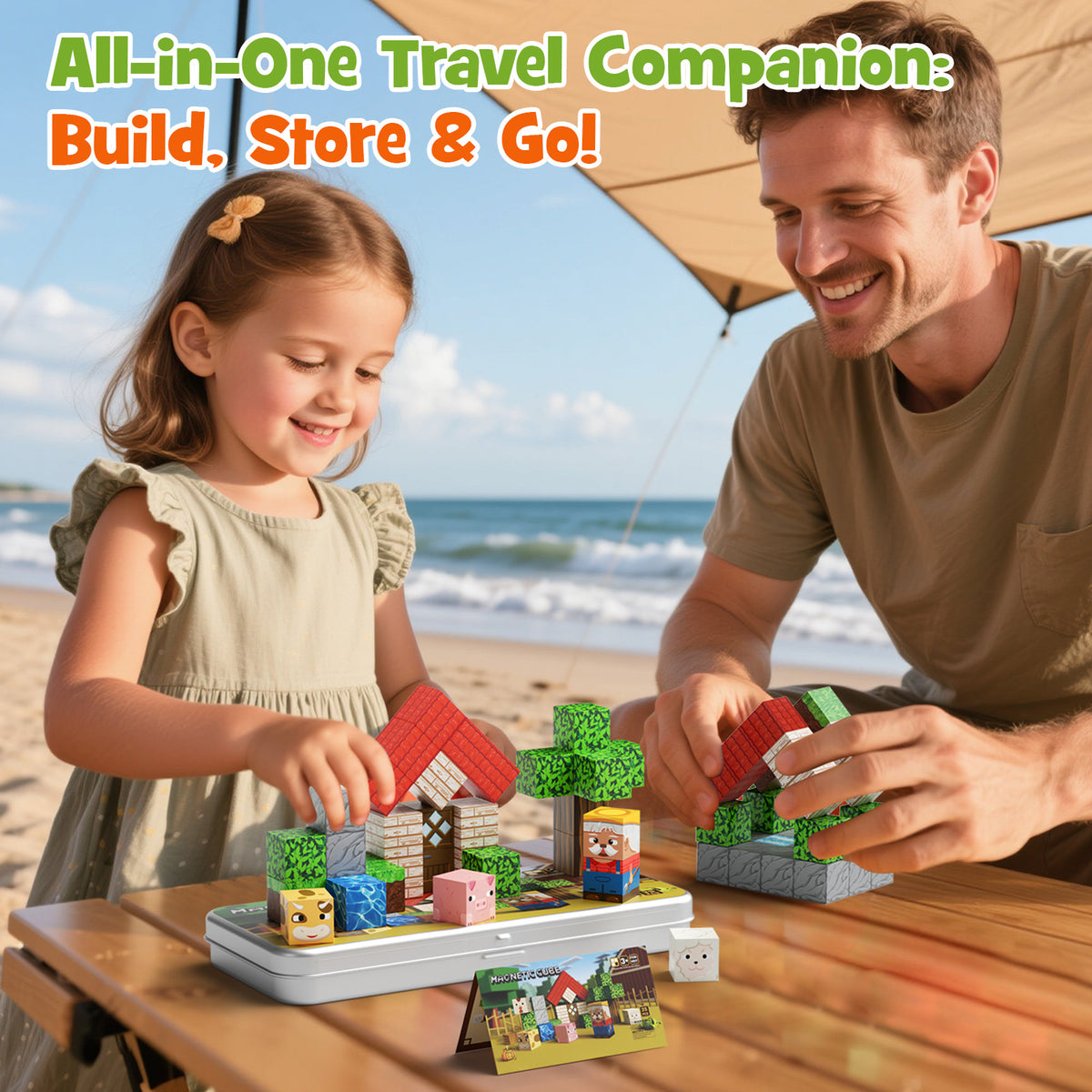 Mini Magnetic Blocks Farm Animals Travel Toys, 35PCS Portable STEM Magnetic Building Cubes with Metal Storage Box for Kids Ages 4-8, Road Trip & Airplane Essentials Set 4017