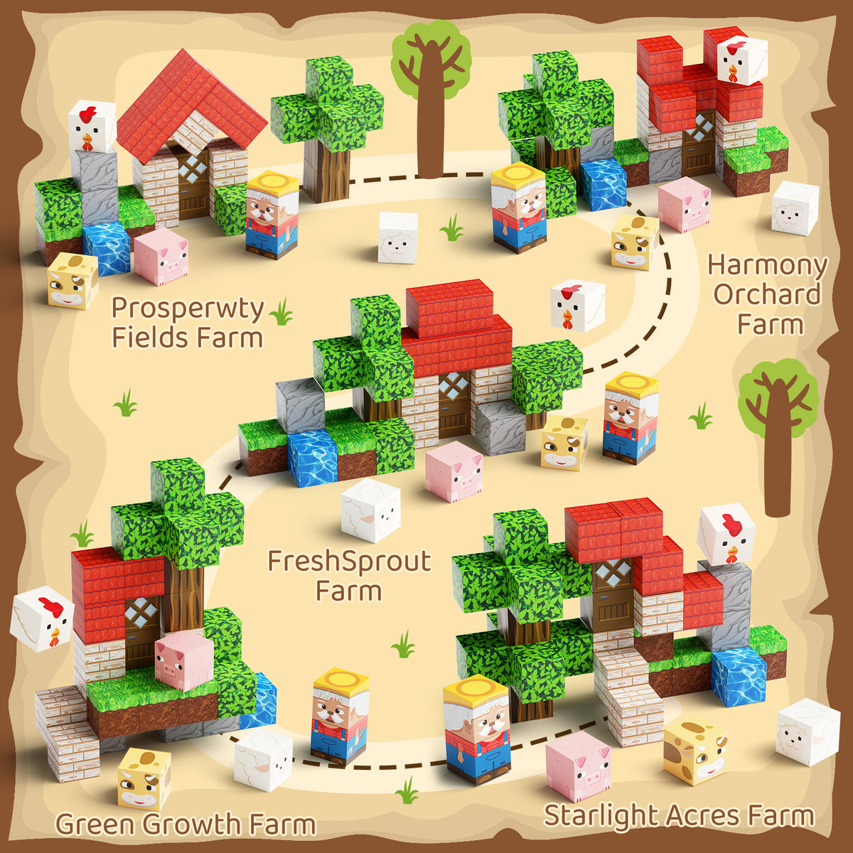 Mini Magnetic Blocks Farm Animals Travel Toys, 35PCS Portable STEM Magnetic Building Cubes with Metal Storage Box for Kids Ages 4-8, Road Trip & Airplane Essentials Set 4017