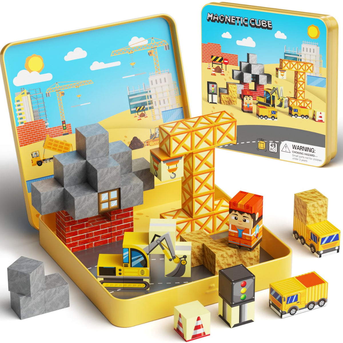 49PCS Mini Magnetic Building Blocks for Kids Ages 3-8 | STEM Educational Travel Toys with Portable Iron Storage Box | Construction Learning Gift for Toddlers, Boys & Girls Set GC-049