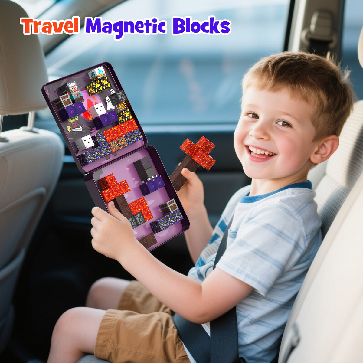Click to see full view WMXDU Mini Magnetic Blocks, Magnetic Cubes Game with Iron Box 49 PCS Magnet Tiles Building Blocks Toddler Toy STEM Sensory Outdoor Creative Kids Travel Toys for 3+ Year Old Set 4023