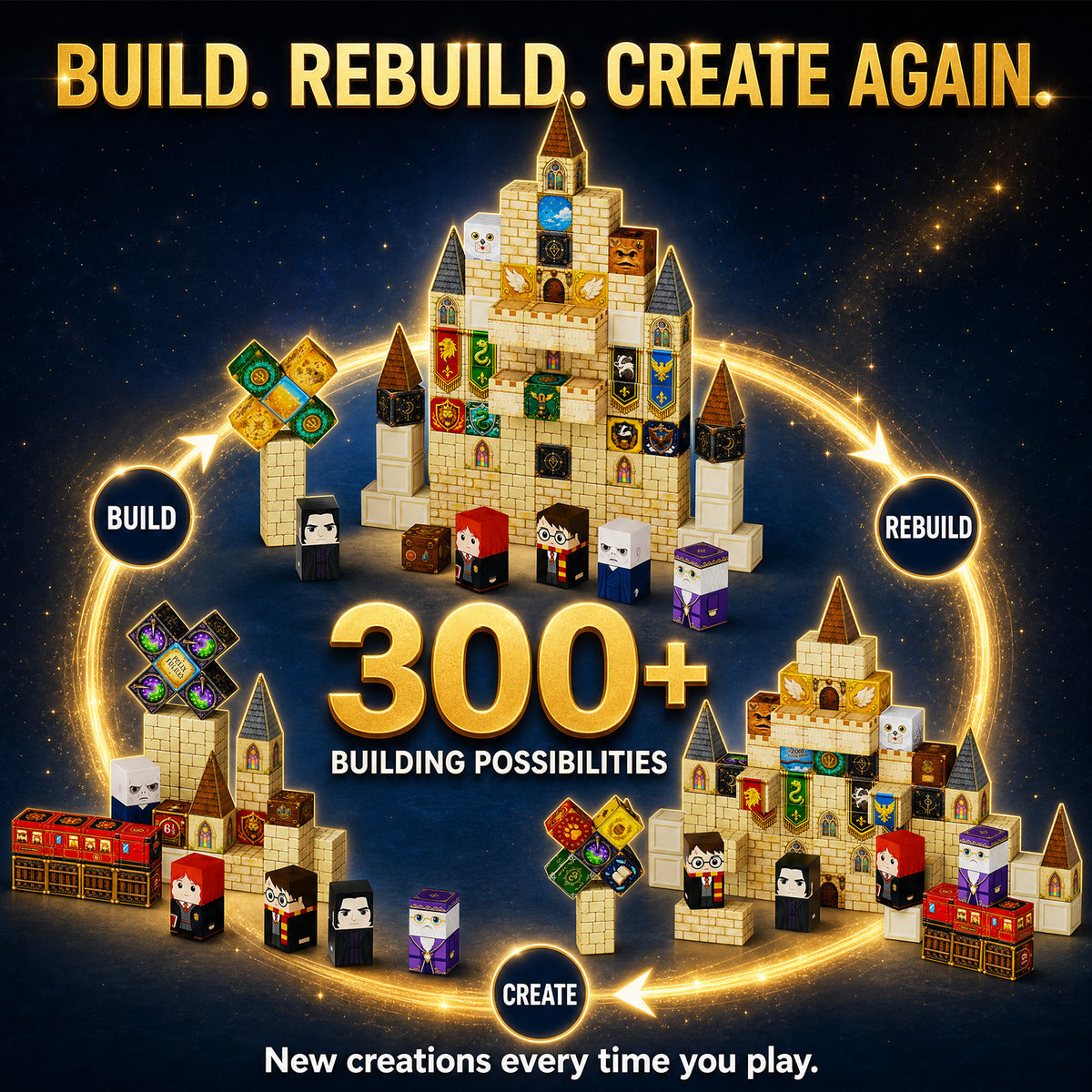 Harry Potter Magnetic Building Blocks, 100PCS Wizard Castle Magnetic Cube Set with Characters & Train, STEM Building Toy for Kids Ages 3+ Set 4029