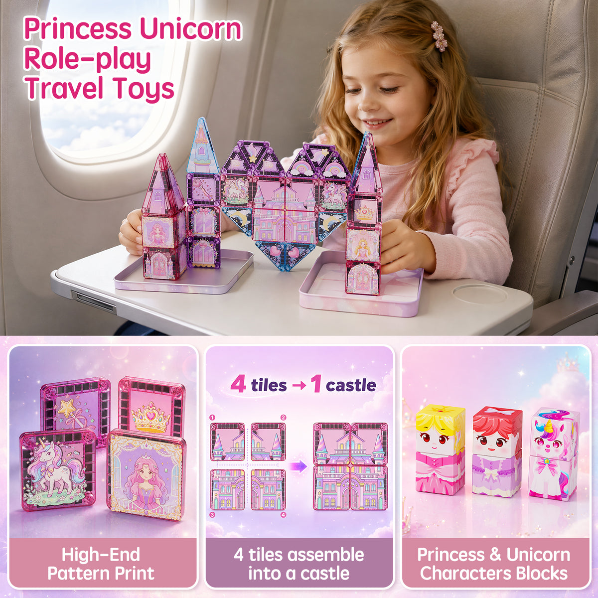 42PCS Unicorn Mini Magnetic Tiles (3.75cm) Set S1138