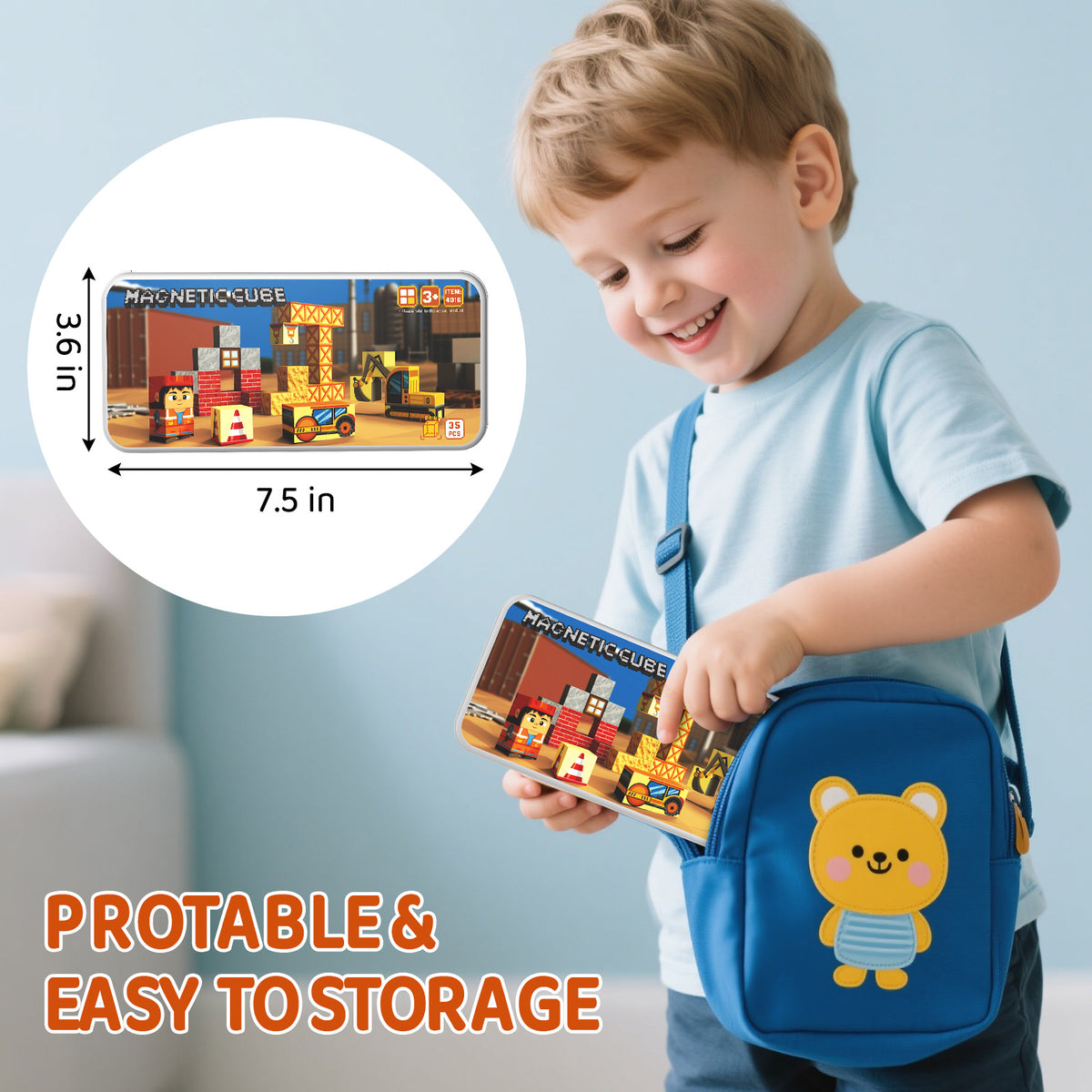 WMXDU Magnetic Blocks with Magnet Box-35PCS Magnet Cubes, Magnetic Tiles Kids Build Cubes Travel Game Toys, Road Trip ‌Sensory Toy Christmas Birthday Gifts for Boys & Girls Ages 3 Set 4016