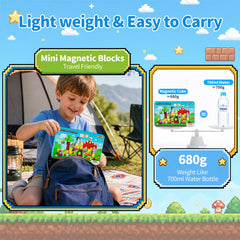 Magnetic Blocks for Kids Travel : 100PCS Portable Tin & Tiles - Adventure Theme Role Play 60-Min Focus - Car Airplane Activities Ages 3-8 Set M-100
