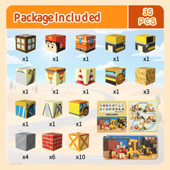 WMXDU Magnetic Blocks with Magnet Box-35PCS Magnet Cubes, Magnetic Tiles Kids Build Cubes Travel Game Toys, Road Trip ‌Sensory Toy Christmas Birthday Gifts for Boys & Girls Ages 3 Set 4016