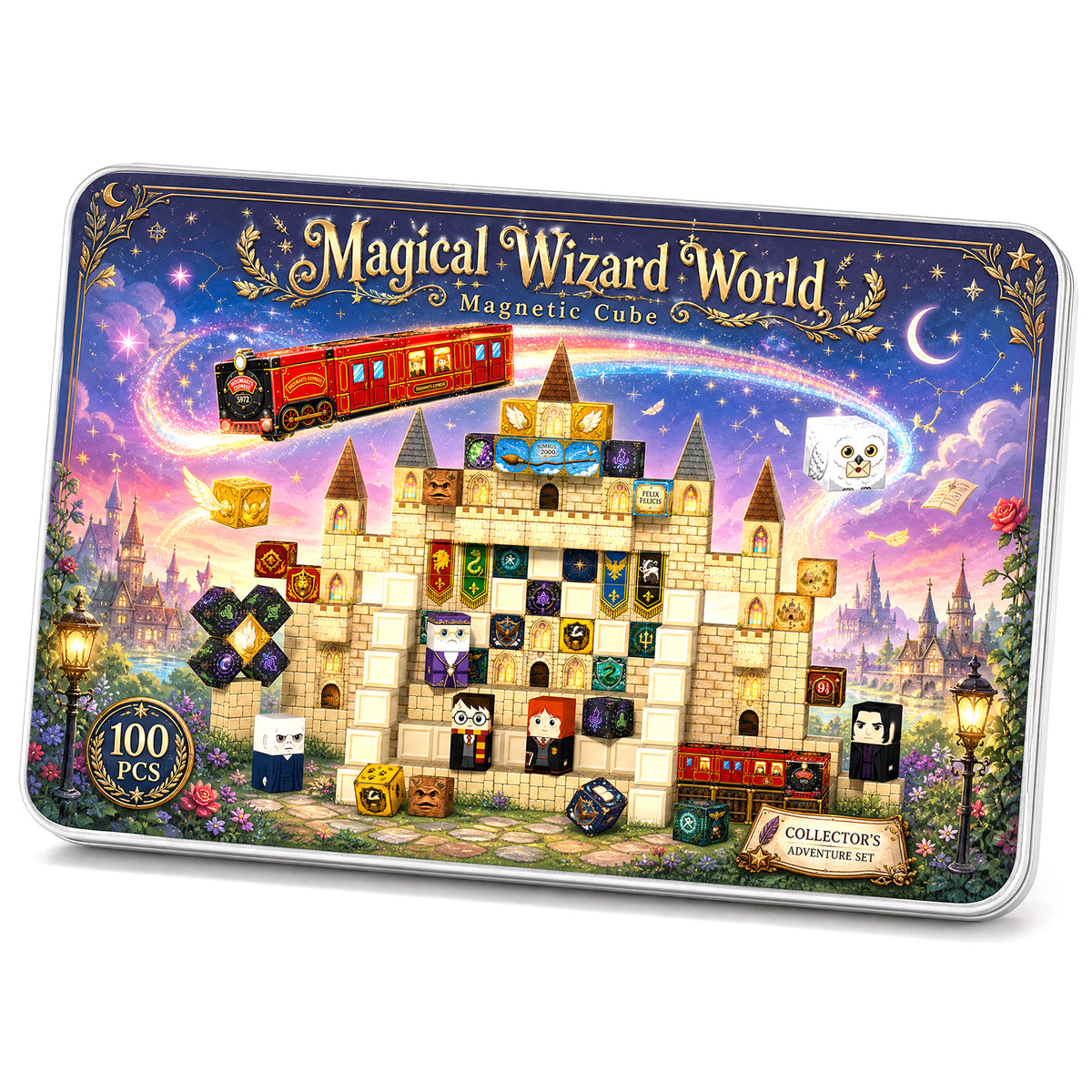 Harry Potter Magnetic Building Blocks, 100PCS Wizard Castle Magnetic Cube Set with Characters & Train, STEM Building Toy for Kids Ages 3+ Set 4029