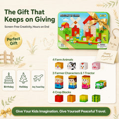 Magnetic Cubes Farm Travel for Kids: Hold 15 Blocks, 60s Storage | 100 PCS Animal Building Set, N32 Magnets & Portable Tin Case – Screen-Free Car, Plane & Road Trip Toy for 2 Toddlers Ages 3-8 Set NC-100
