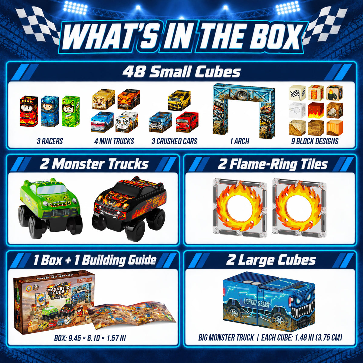 Monster Truck Magnetic Blocks Set: 6 Scenes, Role‑Play Game, 60 Min Focus Set GSKC-054