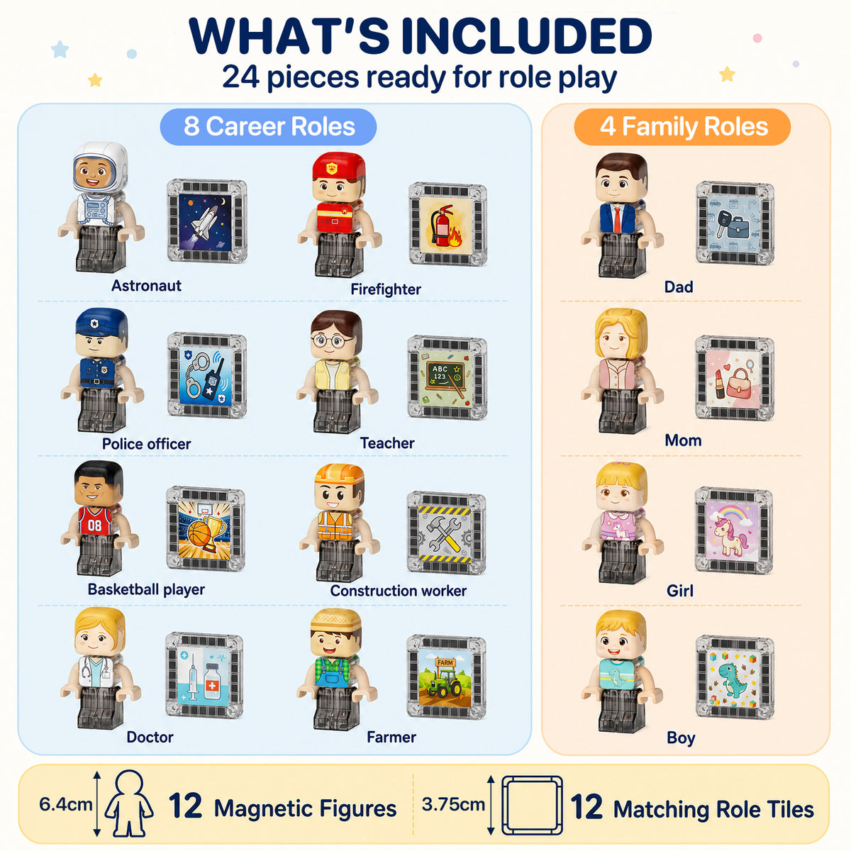 Magnetic Figures for Kids: 24-Piece Career & Family Play Set S1139