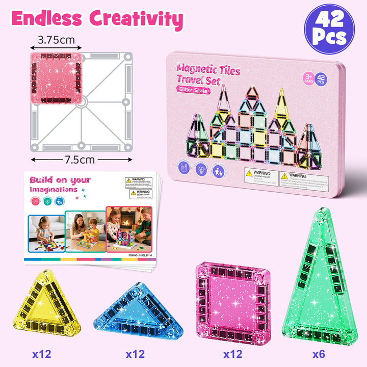 42PCS Glitter Candy Colors Magnetic Tiles Set S1109