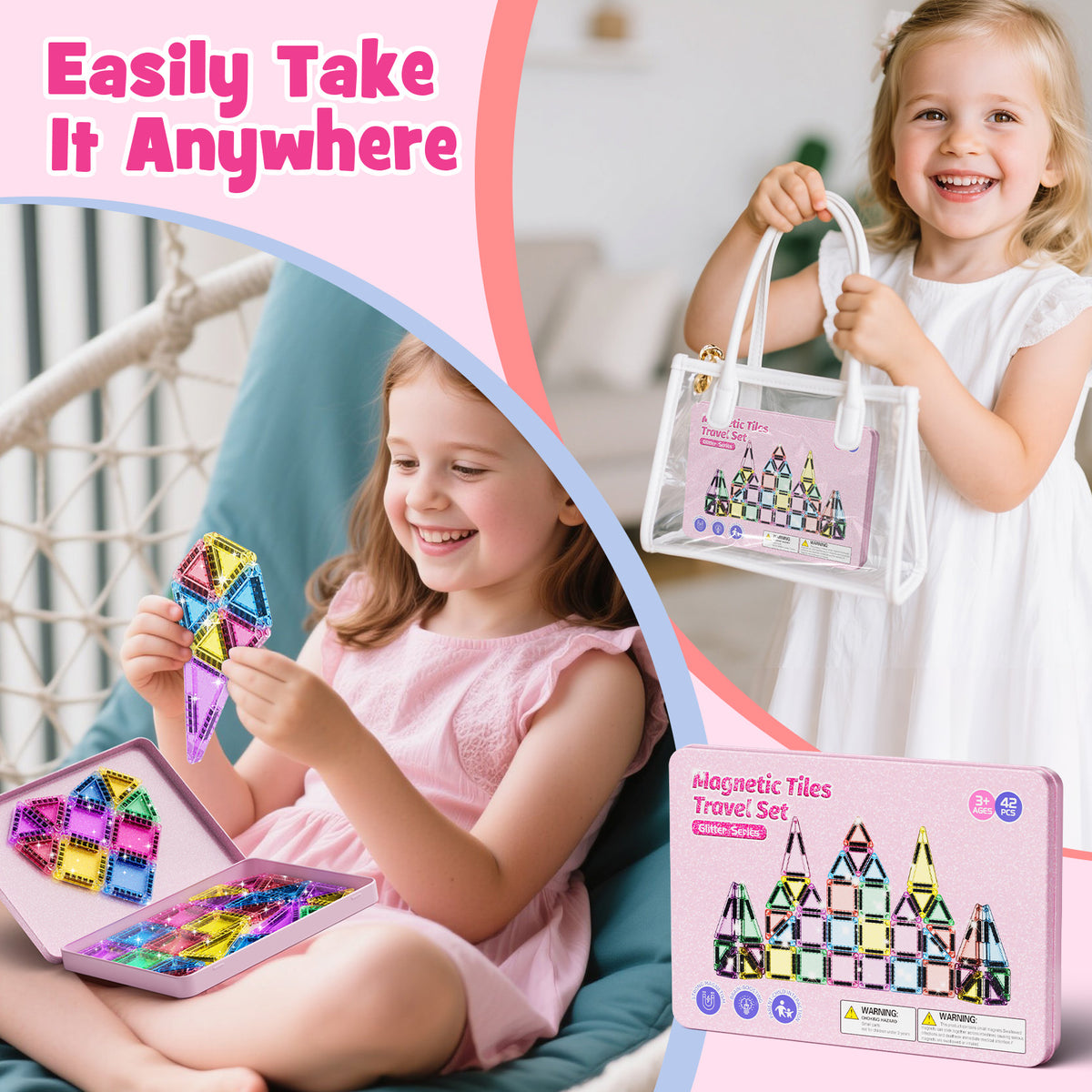 42PCS Glitter Candy Colors Magnetic Tiles Set S1109 image 2