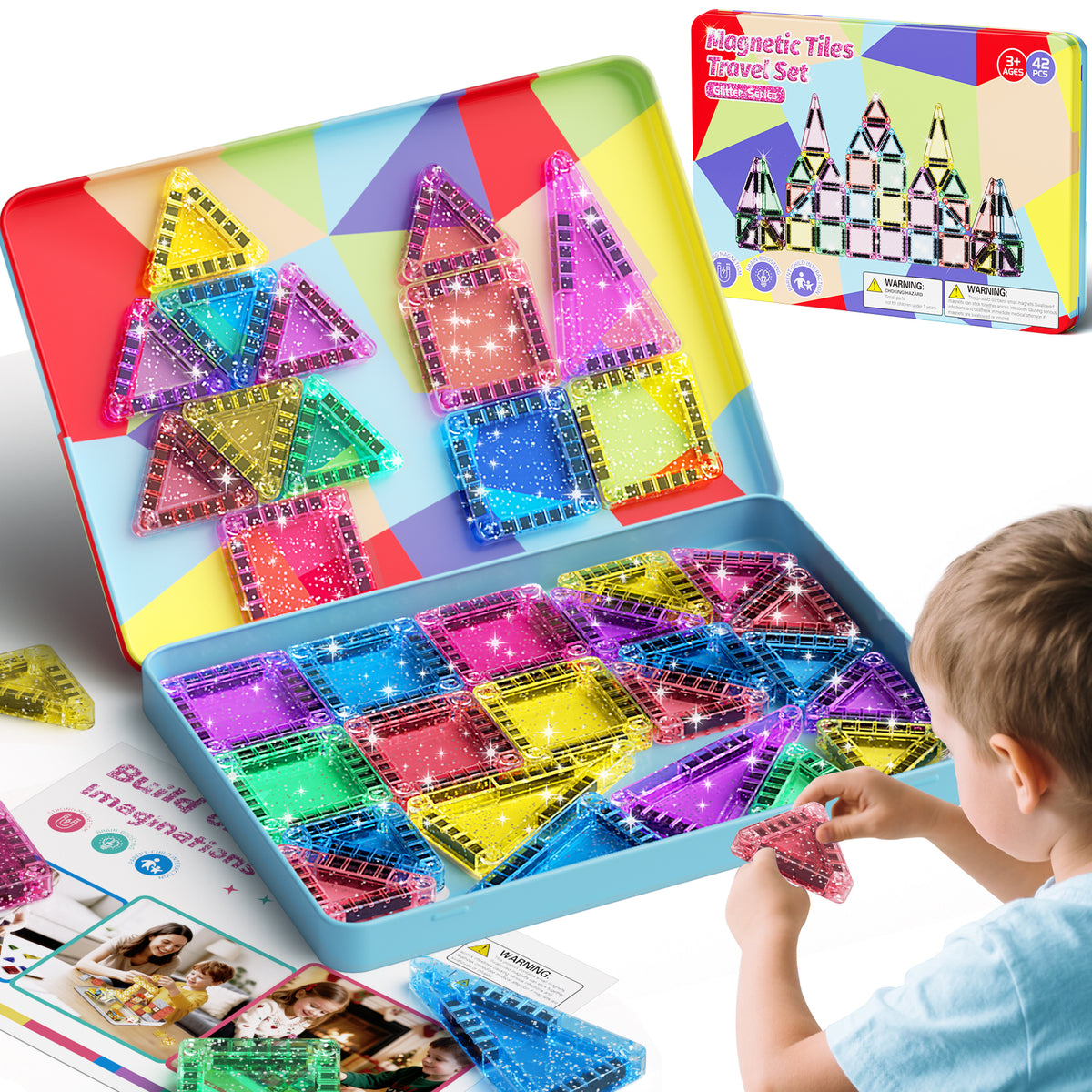 42PCS Glitter Candy Colors Magnetic Tiles Set S1110 image 3