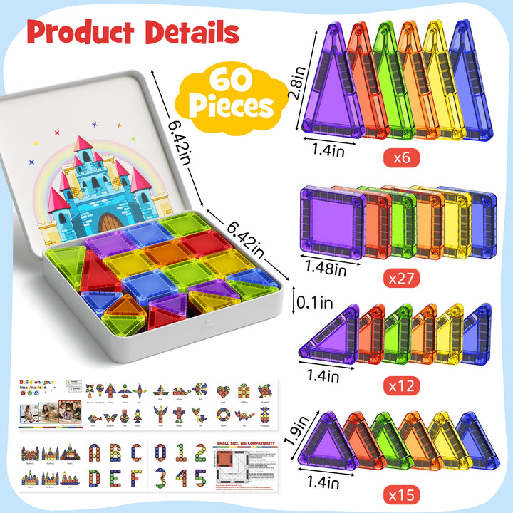 60PCS Classic Colors Magnetic Tiles Set S1112